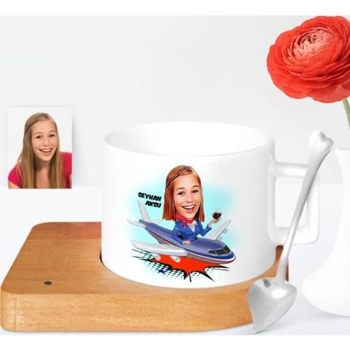 Personalized Cabinet Officers Stewardess Cartoon Wooden Altlıklı Ceramic Cup-1