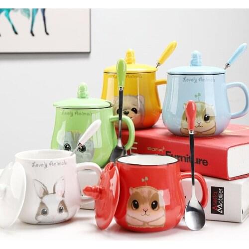 Cute Cartoon Cat Ceramic Coffee Mug With Lid Creative Animal Pattern Mugs Drinkware Coffee Tea Cups Novelty Gifts Milk Cup
