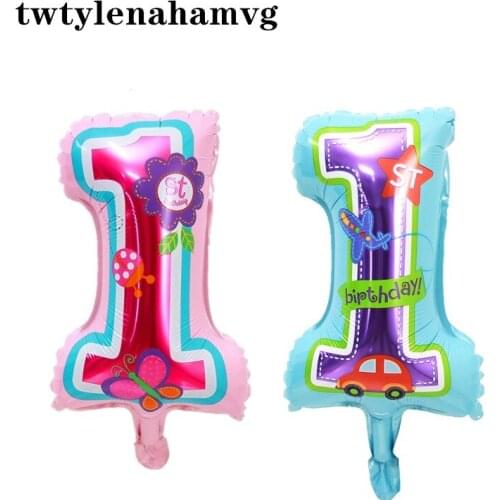 Blue And Pink Mini With Different Patterns On Both Sides Number 1 Aluminum Film Balloon One Year Old Babys Birthday Party Decor