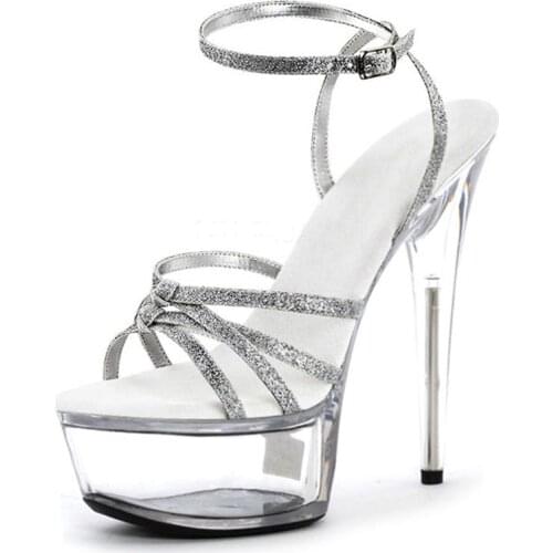 15 cm high heels, ultra high heels sandals for stage show, thin heels with sequined vamps, dancing shoes
