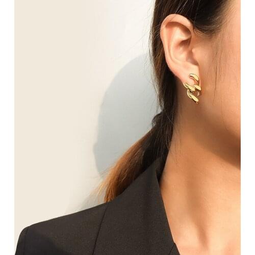 Hip hop Steel Chain Stud Earring Woman Normcore 316 L Stainless Steel Jewelry 18 k Gold Plated Silver Earring Hypoallergenic