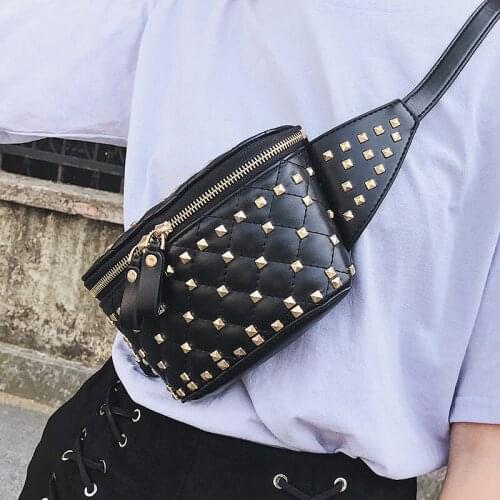 Women Rivet Waist Belt Pack Casual Waist Bag PU Leather Women Bags Travel Belt Wallets Fanny Bags Ladies Fit iphone8