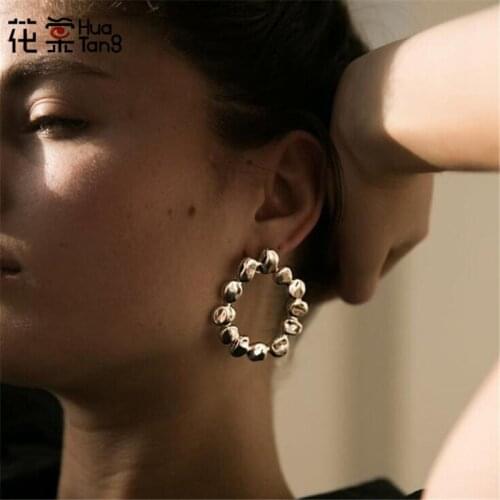 HuaTang Punk Gold Silver Color Earrings for Women Girl Geometric Exaggerated Round Carving Drop Earring Jewelry Oorbellen