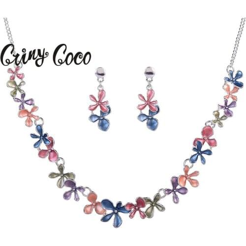 Silver Color Chain Jewelry Sets Women Fashion Flower Luxury Wedding Bridal Necklace Set for Brides Long Alloy Drop Earrings New