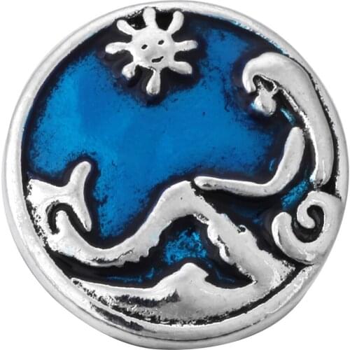 10pcs/lot High Quality Snap Button Jewelry Blue Beauty Mermaid Snap Button Fit DIY 18mm Snap Bracelet Bangle Accessories