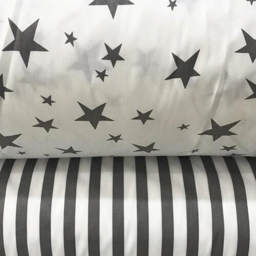 100% cotton twill cloth white GRAY stars stripe fabrics for DIY kids crib bedding cushions home decor handwork quilting tissue