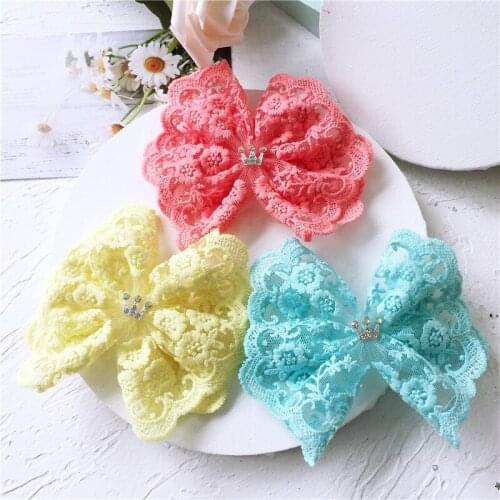 11*12cm 5pcs/lot Mesh embroidery lace bowknot for DIY Handmade baby floor socks material and Children Hair clip Accessories