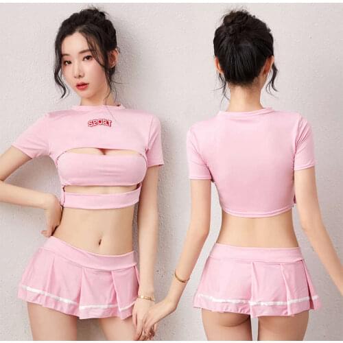 2020 Cute sexy lingerie pink girl student womens sexy team uniform cheerleader sailor game uniform short outfit