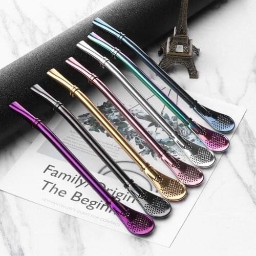 3in1 Stainless Steel Drinking Straw Spoon Tea Filter Yerba Mate Tea Straws Bombilla Gourd Reusable Tea Tools Bar Accessories