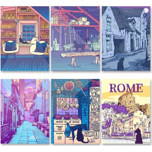 Full Round Drill DIY 5D Diamond Cartoons Painting Home Decor Cross Stitch Embroidery Moon Building Picture Mosaic Wall Sticker