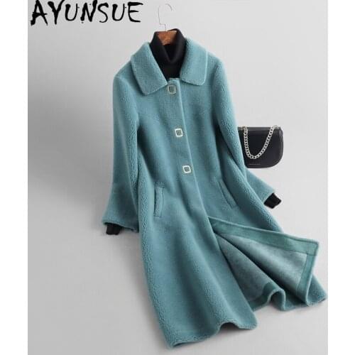 AYUNSUE Winter Clothes Women 100% Real Wool Jackets Autumn Female 2021 Long Elegant Sheep Shearling Coat Jaqueta Feminina Gxy432