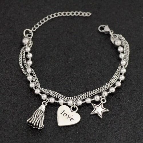 New Fashion Bracelet new stainless steel bracelet alloy heart Star Pendant Chain girl three layer popular Bracelet