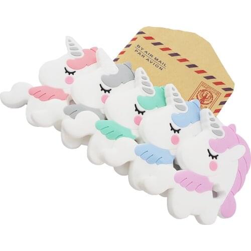 Chenkai 10PCS Unicorn Silicone Teether Baby Colorful Teething Rodent Nursing Pacifier pendant Food Grade DIY Toddler Jewelry Toy