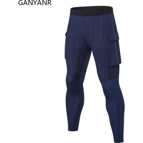 GANYANR Compression Pants Gym Running Tights Men Leggings Sportswear Fitness Sport Sexy Basketball Yoga Workout Track Pockets