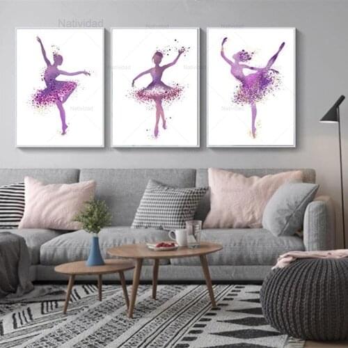 Canvas Painting Watercolor Ballet Dancer Pictures Modern Minimalist Cartoon Ballet Wall Art Poster Childrens Room Bedroom Decor