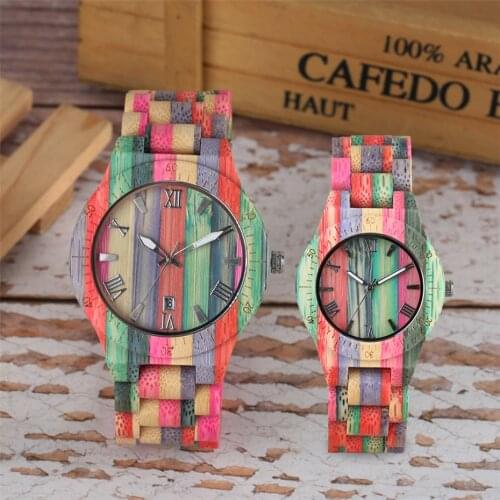 Creative Colorful Wood Watch Lady Quartz Wooden Wristwatches Unique Wood Men Watch Minimalist Display Man Clock reloj
