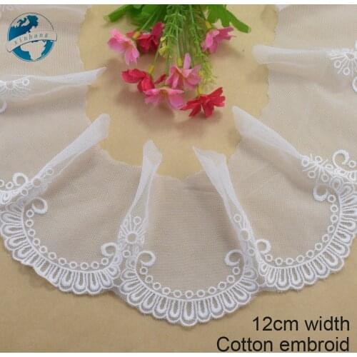 12cm width Cotton embroid lace sewing ribbon guipure trim fabric warp knitting DIY Garment Accessories wedding lace#3351