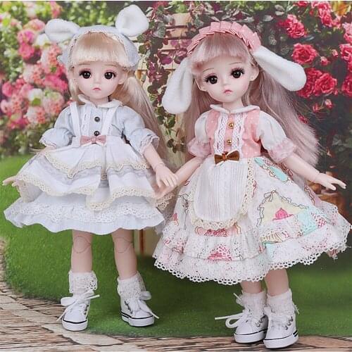30cm Cute BJD Doll with Big Eyes Round Face Long Hair DIY Toys Princess Dress Make-up Blyth Dolls Gifts for Girl Princess Toys
