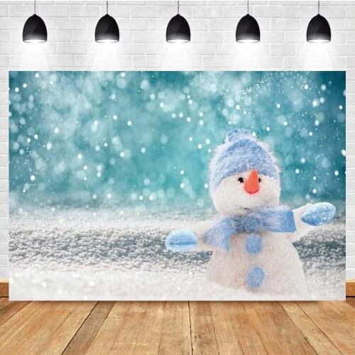 Laeacco Winter Snow Landscape Snowman Christmas Light Bokeh Photo Background Photographic Backdrop For Photo Studio