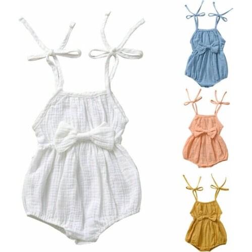 Baby Summer Clothing Newborn Baby Girls Boys Clothes Sleeveless Bow Bodysuits Jumpsuit Playsuits Toddler Overall Casual Outfits