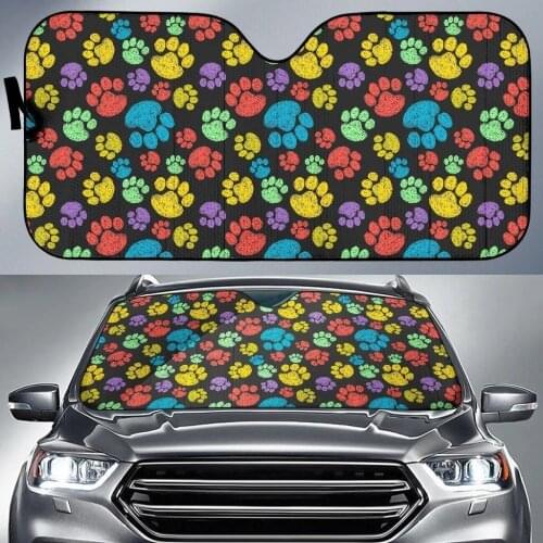 Cute Pets Paw Colorful Printed UV and Heat Protect Car Sun Shade Durable Fashion Foldable Universal Car Windshield SunShades New