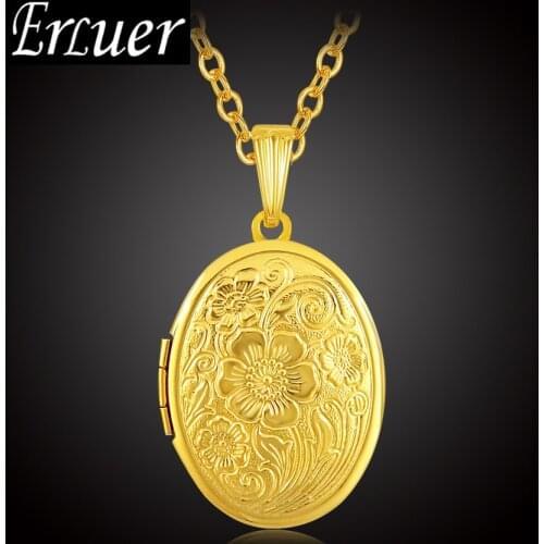 ARUEL fashion gold color flower classic photo simple necklaces & pendants women girl romantic locket Photo elegant jewelry gifts