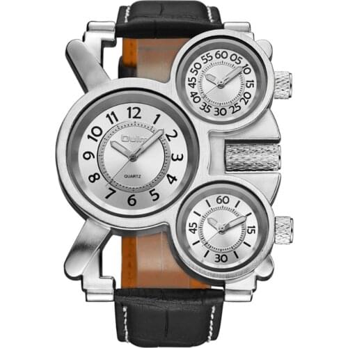 Mens Christmas Gift Oulm Brand Waches Man Future Three Quartz Moverment Leather Band Analog Wrist Watch Japan Movt Quartz Clock