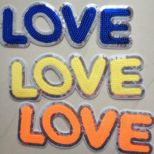50pcs/Lot Embroidery Patches Letters Clothing Decoration Accessories Love Sequins Diy Iron Heat Transfer Applique Iron Ons