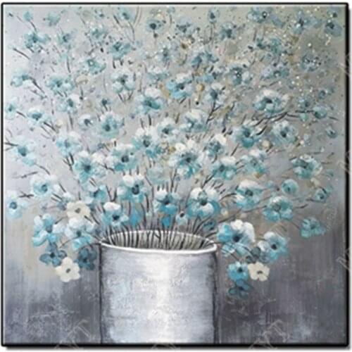 Still life Handpainted Abstract blue white flowers landscape Oil Painting on Canvas wall Art picture for living room no framed