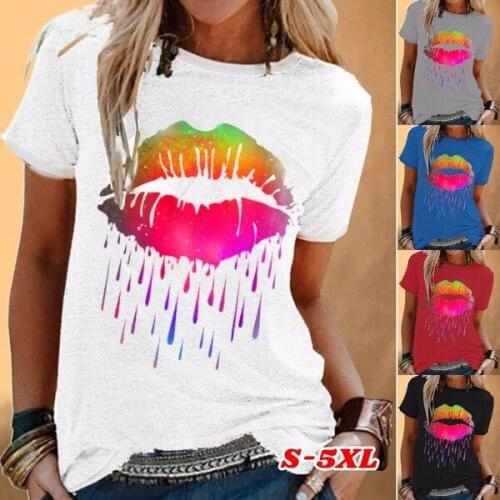 2021 New Women T-shirts Lips Printed Vogue Harajuku Tops Casual Tee Summer Short Sleeve Female T shirt for Women Clothing