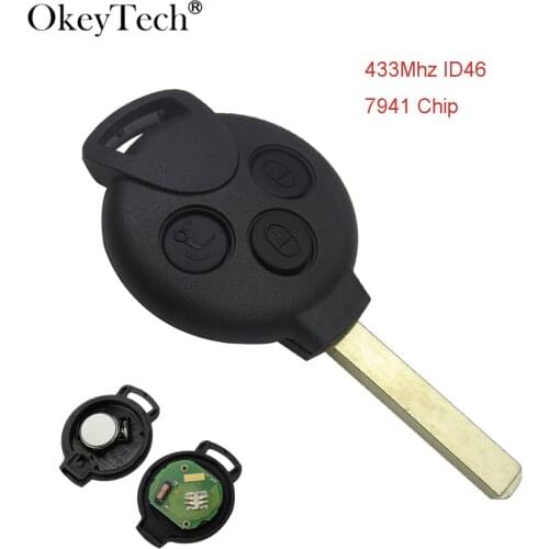 Okeytech 3 Button 433MHZ ID46 Chip Car Remote Key for Mercedes-Benz Smart Smart Fortwo 451 2007 2008 2009 2010 2011 2012 2013