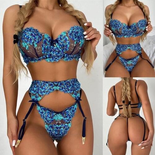 Sexy Lingerie 2021top Femme Nightwear Women Exquisite Mesh Lingerie Bra+garter+briefs Set Babydoll Cut-out Sleepwear Женское Бел