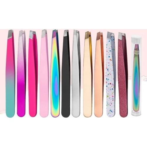 Eyebrow Tweezer Colorful Hair Beauty Fine Hairs Puller Stainless Steel Slanted Eye Brow Clips Removal Makeup Tools