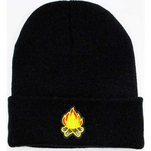 LDSLYJR Cotton fire embroidery Thicken knitted hat winter warm hat Skullies cap beanie hat for men and women 29