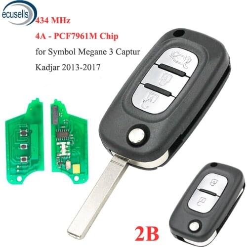 2 Button 3 Button Remote Car Key 434MHz PCF7961M 4A Chip for Renault Symbol Megane 3 Captur Kadjar 2013-2017