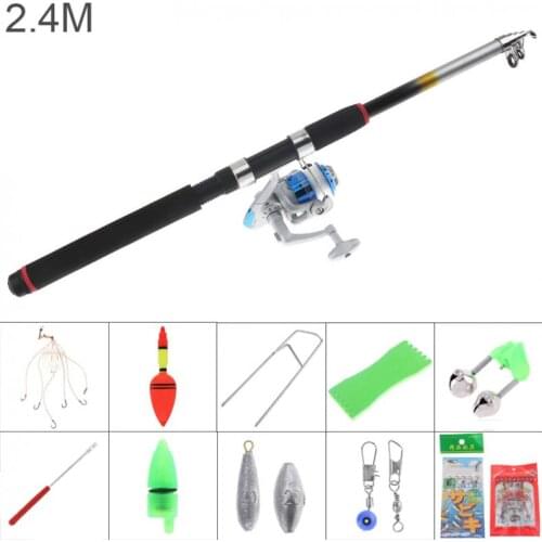 2.4m Fishing Rod Reel Line Combo Full Kits 3000 Series Spinning Reel Pole Set with Carp Fishing Lures Fishing Float Hooks Hot