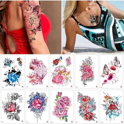 Sexy Waterproof tattoo stickers bikini tattoo & body art flower rose tattoo fake water transfer tattoo temporary tatoo leg arm