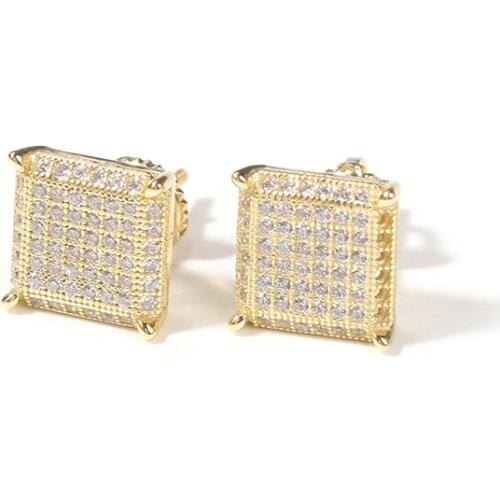 1Pair S925 Sterling Silver Square Stud Earrings 8 Rows AAA CZ Stone Set Bling Ice Out Hip Hop Earrings for Men Rapper Jewelry