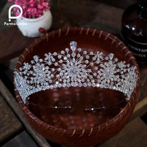 Parmalanbe Bridal Crown Wedding Tiara Bridal Headpieces Crystal Wedding Diadem Queen Crown Head Wedding Hair Accessories