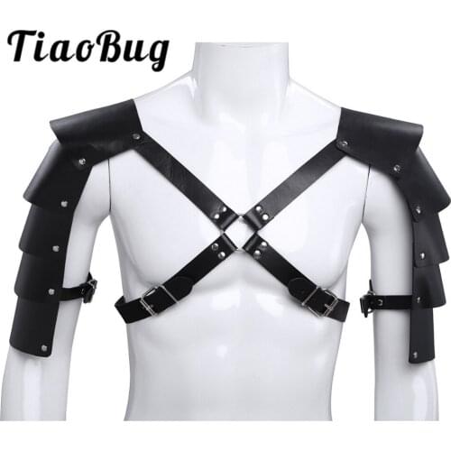 TiaoBug Black Faux Leather Adjustable Men Body Chest Harness Sexy O-rings Bondage Costume Belts Shoulder Armors Buckles Lingerie