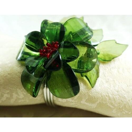 Beaded green flower napkin ring, wedding decoration napkin holder