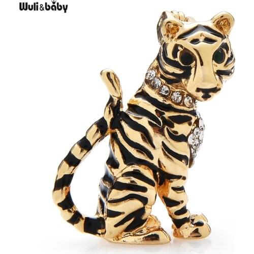 Wuli&baby Lovely Enamel Sitting Tiger Brooches For Women Men Rhinestone 2022 The Year Of Tiger Brooch Pin Gifts