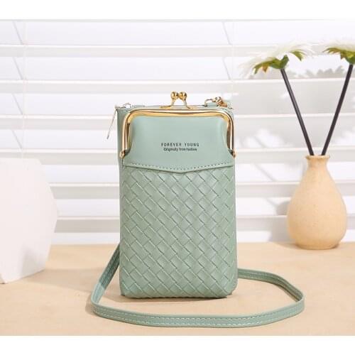 British Style Womens Bag Shoulder Bag PU Leather Weave Design Phone Bag Trend Ladies Mini Crossbady Handbags Daily Card Purse