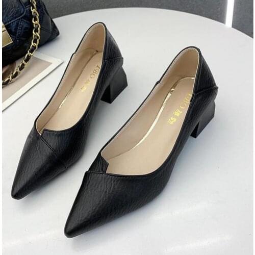 Women Classic High Quality Beige Office Heels Female Fashion Casual Black Soft Pu Leather Pumps