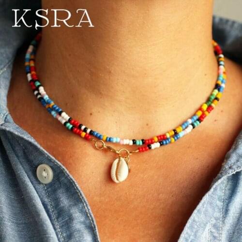 KSRA 2020 New Bohemia Conch Scallop Shell Choker Necklace For Women Boho Fashion Rainbow Beads Necklace Statement Jewelry
