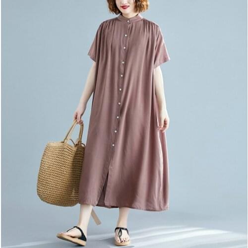 2021 Summer Elegant Solid Work Shirt Dress Maxi Sundress Women Long Sleeve Cotton Linen Vestidos Female Robe FC876
