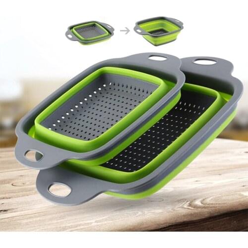 2PCS Foldable Silicone Colander Fruit Washing Basket Kitchen Tools Strainer Strainer Collapsible Vegetable Drainer With Handle