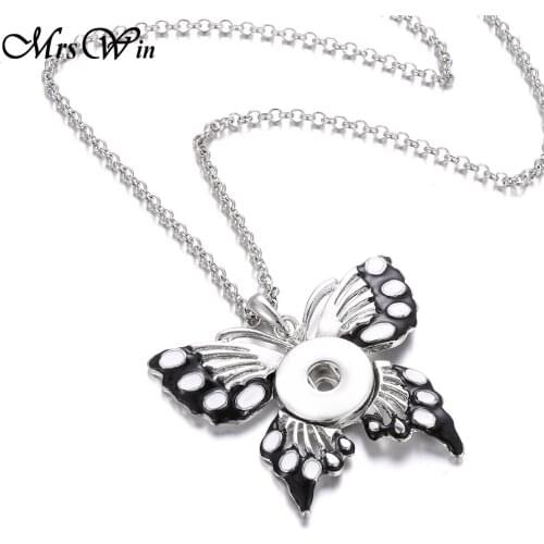 2019 New Butterfly Snap Buttons Pendant Necklace With Chains fit 18mm Snap Button Jewelry DIY Necklace