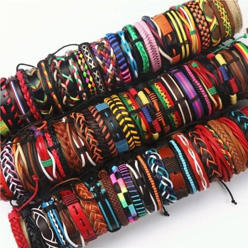30pcs/lot Colorful Braid Leather Adjustable Bracelets Bangles For Women Men Mix Style Fashion Jewelry Wholesale