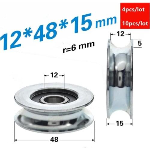 4pcs/10pcs 12*48*15mm U type groove galvanized steel 45# 12mm track guide pulley wheel roller 6201RS 12x48x15